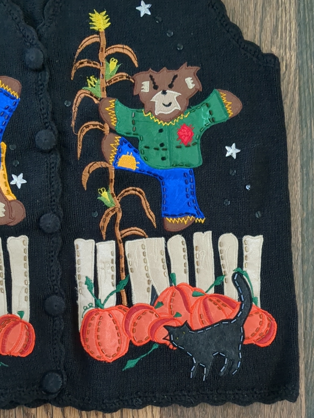 Vintage Retro 2000s Basic Editions Scarecrow Autumn Fall Sweater Vest, Sz Medium - Picture 4 of 7